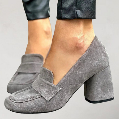 Halelina - Retro loafersy z zamszu z kwadratowym noskiem i grubym obcasem