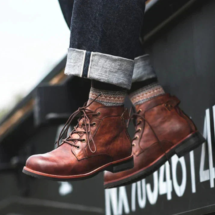 Mirosław - Męskie buty retro z oxkrągłym noskiem